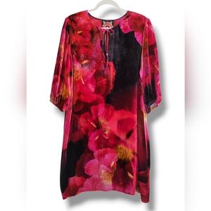 NWT Johnny Was Red Floral Velvet Vesna Mini Dress Shirt Dress Ruby Bloom Large‎